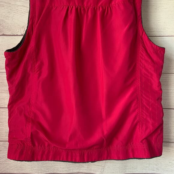 Charcoal Gray and Pink Reversible Zip Up Vest Fleece Embroidered Floral - Picture 13 of 16